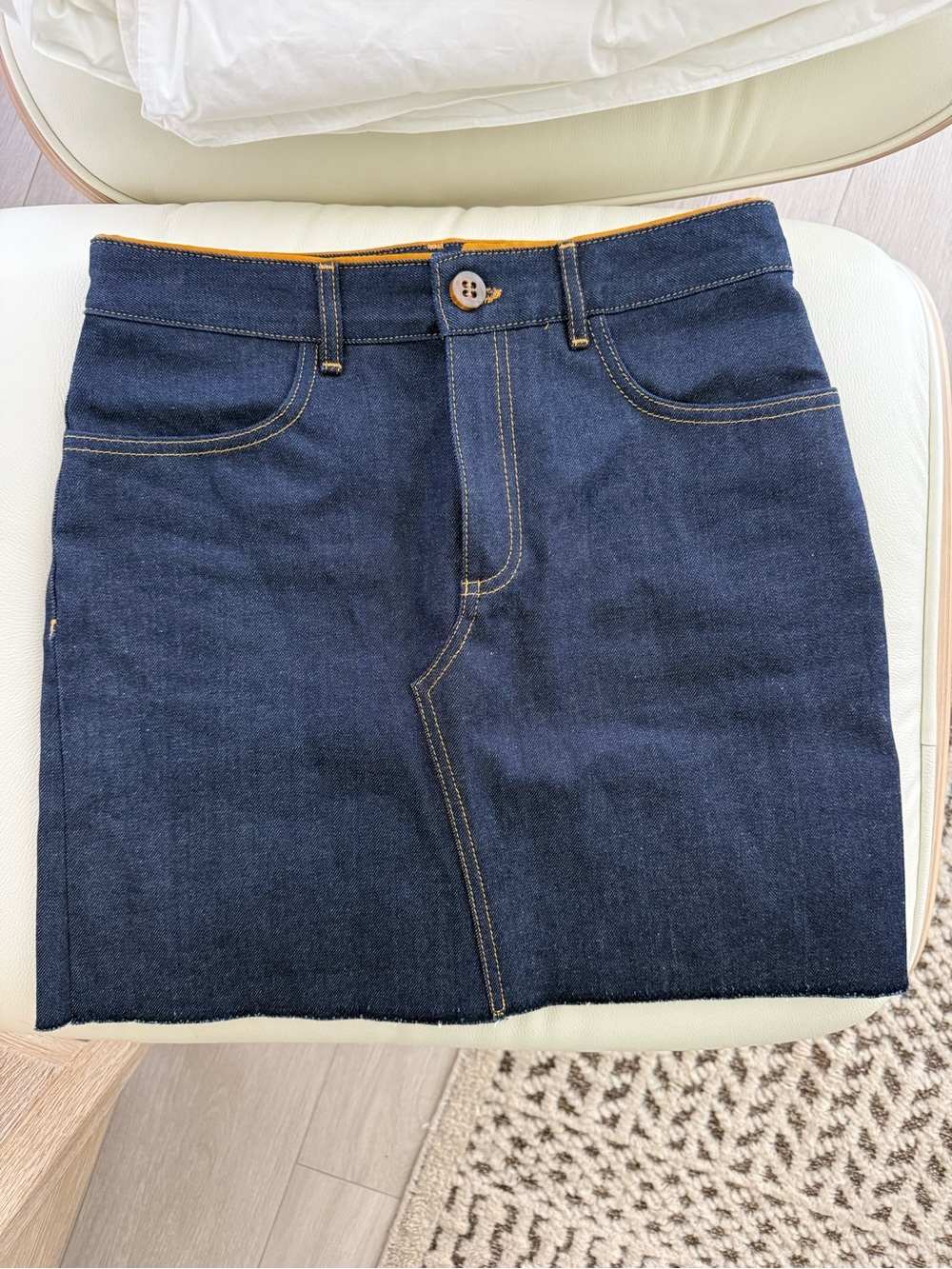 Victoria Beckham-Dark Indigo Denim Mini Skirt with Contrast Stitching-US4
